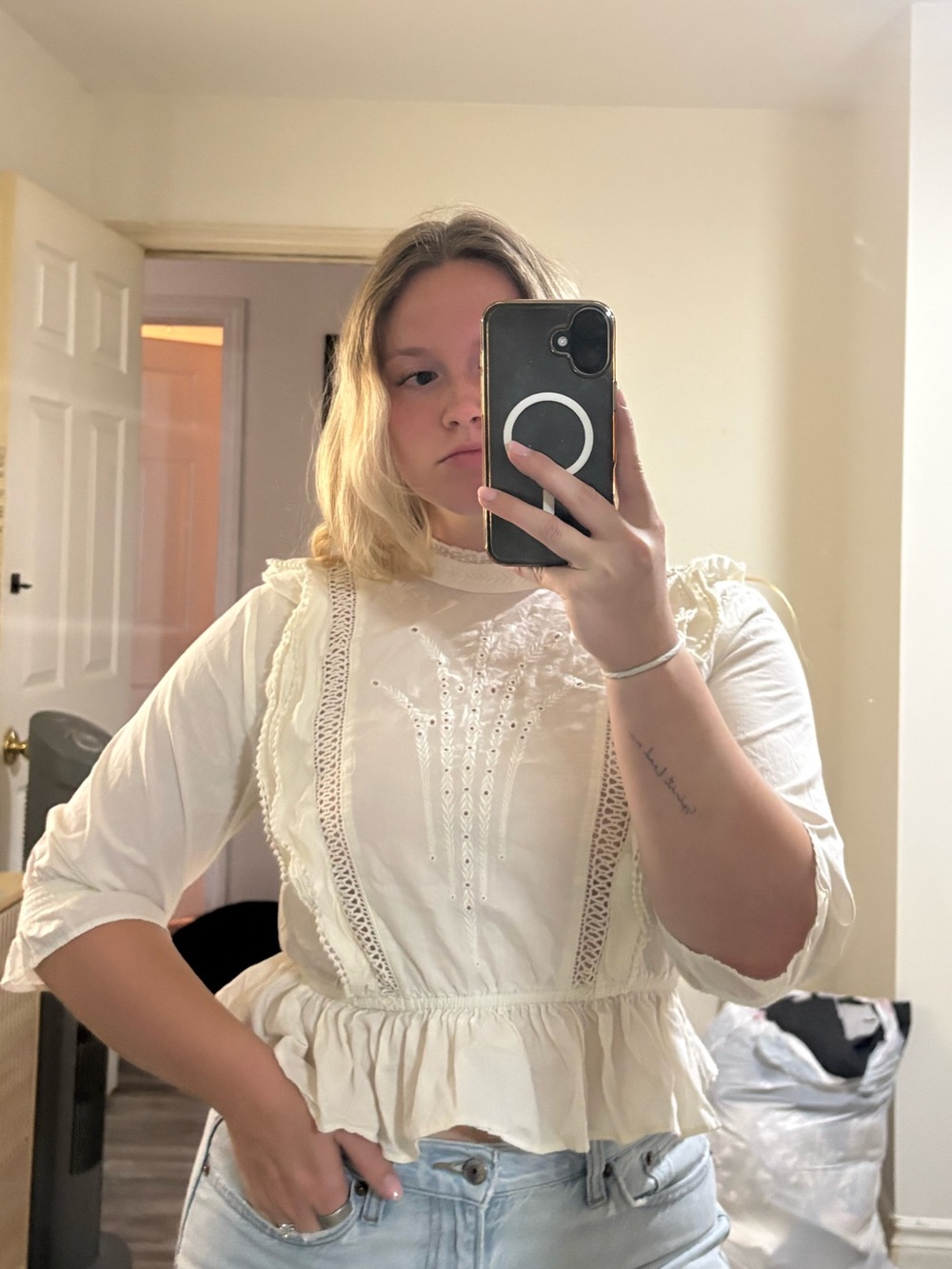 Sunday Best Cream Lace Ruffle Blouse